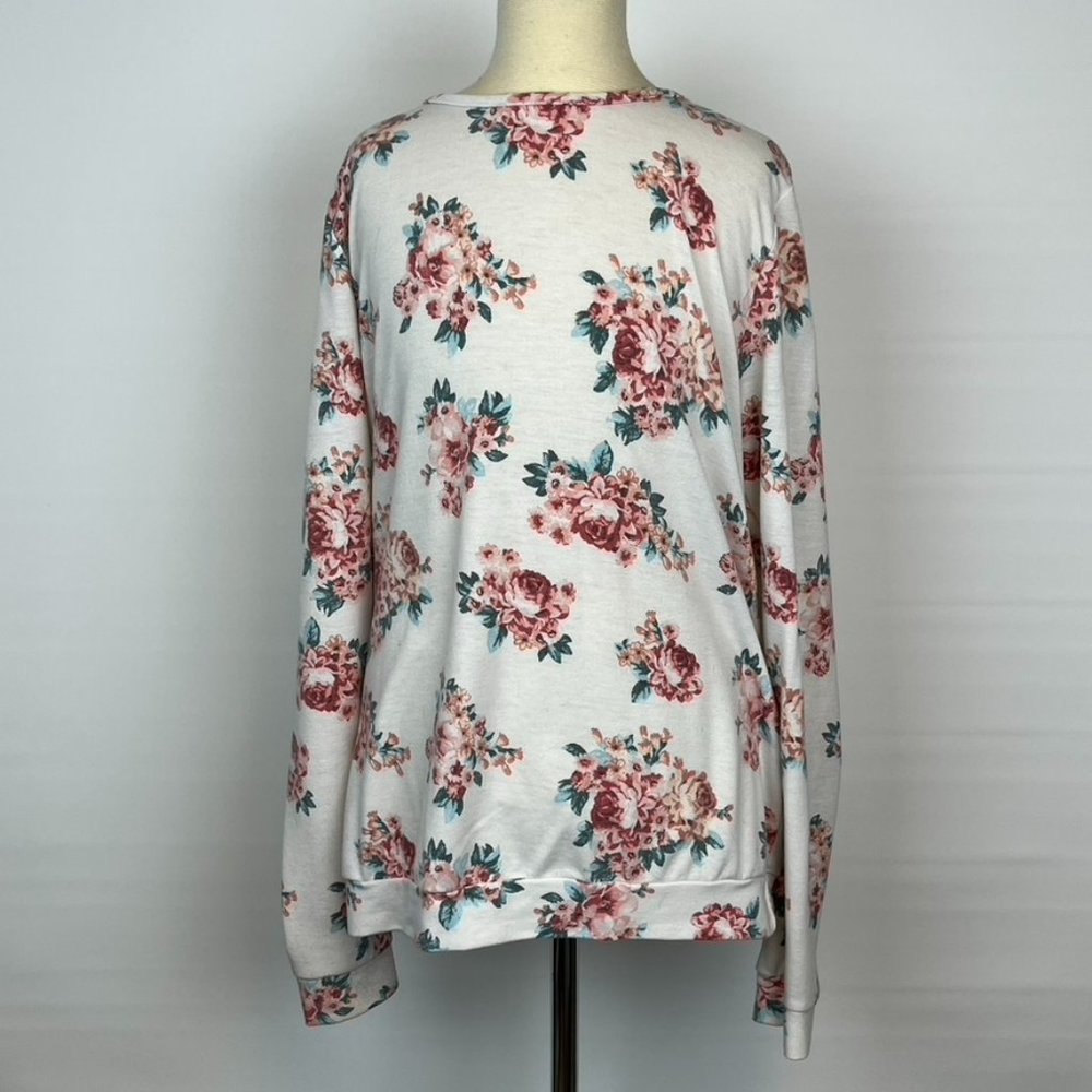 i.JOAH Pink Floral Long Sleeved Blouse Top Shirt ((size unknown))